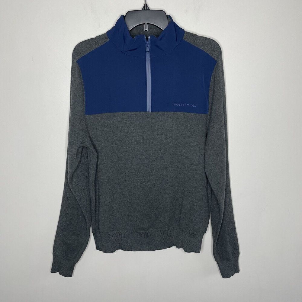 VINEYARD VINES Sweater Mens Small Active 1/4 Zip Pullover Merino Wool Blend Gray